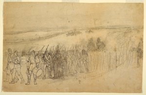 Teckning, marscherande infanterikolonn, ca 1862 av Winslow Homer