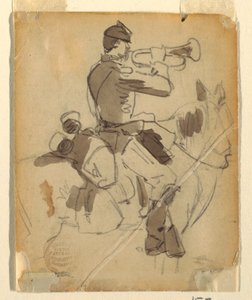 Ritning, beriden hornblåsare, 1862 av Winslow Homer