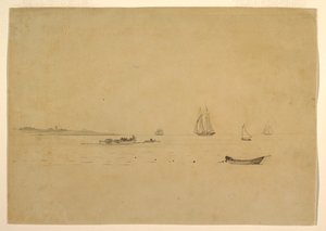 Teckning, Landtunga med fyr, ca 1880 av Winslow Homer