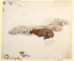 Teckning, får som vilar, 1878 av Winslow Homer