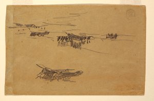 Teckning, Skisser av doryer på vagnar, 1881 av Winslow Homer