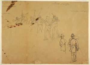 Teckning, Skisser av enskilda infanterifigurer och övningssignaturer, 1862 av Winslow Homer