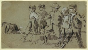 Teckning, studie till "Snap the Whip", 1872 av Winslow Homer