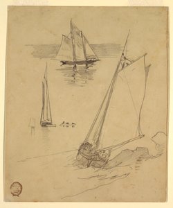 Teckning, Tre skisser av skonare, troligen 1880 av Winslow Homer