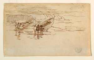 Teckning, två doryer sjösätts, England, 1881 av Winslow Homer