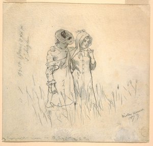 Teckning, Två flickor på en åker, 1879 av Winslow Homer