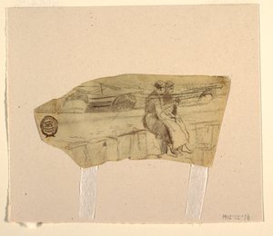 Teckning, Två kvinnor sittande på en vägg, Cullercoats, England, 1881-82 av Winslow Homer