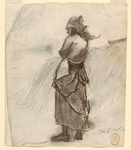 Teckning, Kvinna som blickar ut över havet, Cullercoats, England, 1881-82 av Winslow Homer