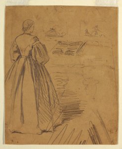 Teckning, kvinna stående framför ett piano, 1862 av Winslow Homer