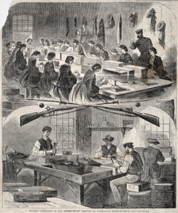 Fyllning av patroner vid USA:s arsenal i Watertown, Massachusetts av Winslow Homer