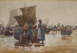 Fiskare på stranden vid Cullercoats av Winslow Homer