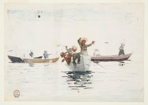 Fyra roddbåtar med barn av Winslow Homer