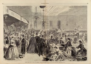 Stor mässa som hölls i City Assembly Rooms, New York, december 1861, till förmån för stadens fattiga, från Harper