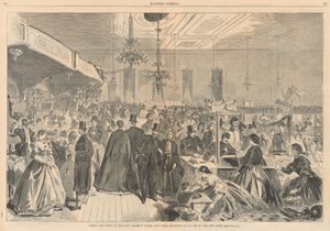 Stor mässa hölls i stadens samlingslokaler, New York, december 1861, till förmån för stadens fattiga; från Harper av Winslow Homer