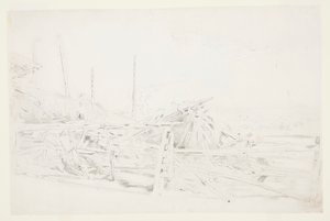 Höstack och järnvägsstängsel av Winslow Homer