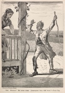 "Hej! H-O-O-O!  Han har kommit.  Jumboloro berättar först." av Winslow Homer