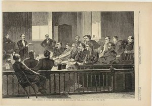 Jurymedlemmar lyssnar på advokater, Högsta domstolen, New City Hall, New York av Winslow Homer