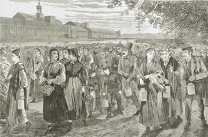 Fabriksliv i New England - "Klocktid" av Winslow Homer