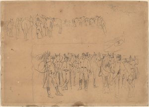 Officerare och hästar i vila, 1864. av Winslow Homer