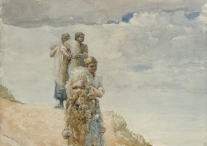 On The Cliff, Cullercoats, ca 1881-82 (akvarell och kol på vävt papper) av Winslow Homer