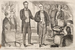 Presidenterna Buchanan och Lincoln går in i senatens kammare före invigningen av Winslow Homer