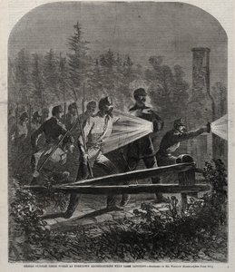 Rebeller utanför deras verk i Yorktown Reconnoitering with Dark Lanterns, 1862. av Winslow Homer