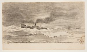 Havslandskap med fisketrålare, Cullercoats, England av Winslow Homer