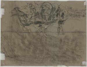 幌馬車隊を巻き込んだ小競り合い [verso]swedish av Winslow Homer