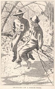 Swinging on a Birch-Tree, från Our Young Folks, juni 1867 av Winslow Homer