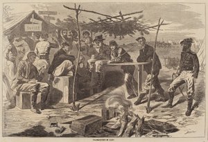 Thanksgiving in Camp, publicerad 1862. av Winslow Homer