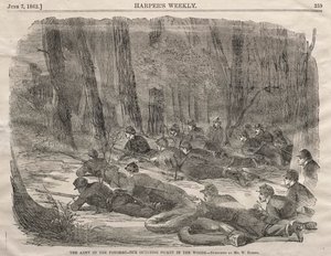 The Army of the Potomac - Our Outlying Picket in the Woods, 1862. av Winslow Homer