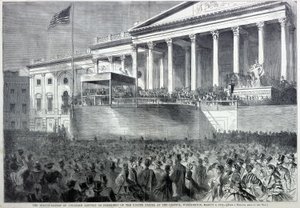Invigningen av Abraham Lincoln som president, från Harper