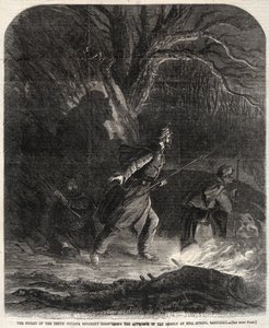 Vaktposten från det tionde Indiana-regementet upptäcker rebellernas framryckning vid Mill Spring, Kentucky av Winslow Homer