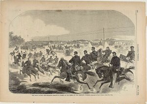 Unionens kavalleri och artilleri inleder jakten på rebellerna längs Yorktown Turnpike av Winslow Homer