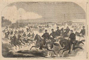 Unionens kavalleri och artilleri inleder förföljelsen av rebellerna längs Yorktown Turnpike, ur Harper