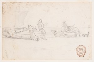 Två båtar på stranden med figurer, Cullercoats, England av Winslow Homer