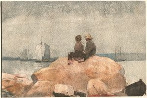 Två pojkar tittar på skonare av Winslow Homer