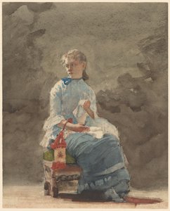 Woman Sewing, 1878-9 (akvarell över grafit på benvitt vävt akvarellpapper) av Winslow Homer
