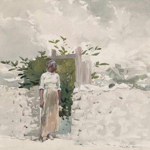 Kvinna står vid en grind, Bahamas av Winslow Homer