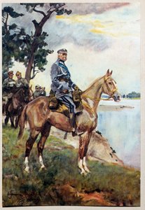 Ridsporträtt av Marechal Jozef (Joseph) Klemens Pilsudski (1867-1935) på sin favorithäst Kasztanka. Målning av Woiciech Von Kossak (1857-1942)