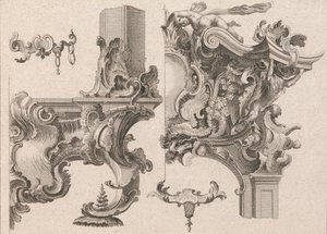 Förslag till dekoration av nedre högra och övre högra delen av en altarram..., tryckt ca. 1750-56. av Wolffgang Christoph Mayr