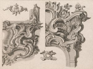 Förslag till dekoration av nedre högra och övre högra delen av en altarram..., tryckt ca. 1750-56. av Wolffgang Christoph Mayr
