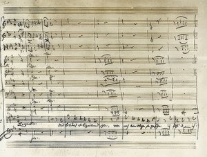Handskriven skrift av början av Taminos porträttaria från Trollflöjten. Anteckningsavskrift. 1791