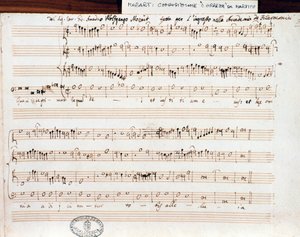 Noter på Seek the first rike of God av Mozart för att få titeln Accademico filarmonico (1770) av Wolfgang Amadeus Mozart