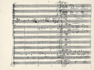 Wolfgang Amadeus Mozart (1756-1791) österrikisk kompositör. Autograf på slutet av eldmusiken och början på duetten Paminas och Taminos (Vi gick gluten genom elden) från Trollflöjten. 1791 av Wolfgang Amadeus Mozart