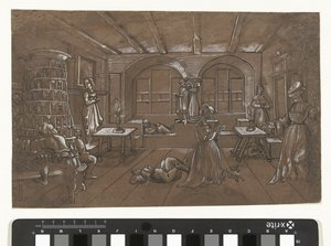 Interiör där åtta barn leker blind man av Wolfgang Huber (school of)