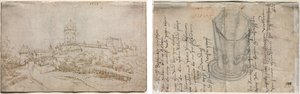 Vy över ett slott (recto); Åttasidig kopp (verso)