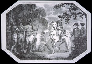 General Burgoyne and the Indians 1777, graverad av J. Taylor, från 
