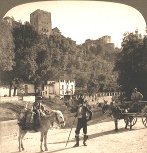 Alhambras murar och torn, Granada, Spanien, 1896. av Works and Sun Sculpture Studios
