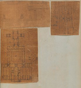 Sida från en klippbok som innehåller ritningar och flera utskrifter av arkitektur, Int..., ca. 1800-1850. Skapare: Workshop av Charles Percier, Workshop av Pierre François Léonard Fontaine.